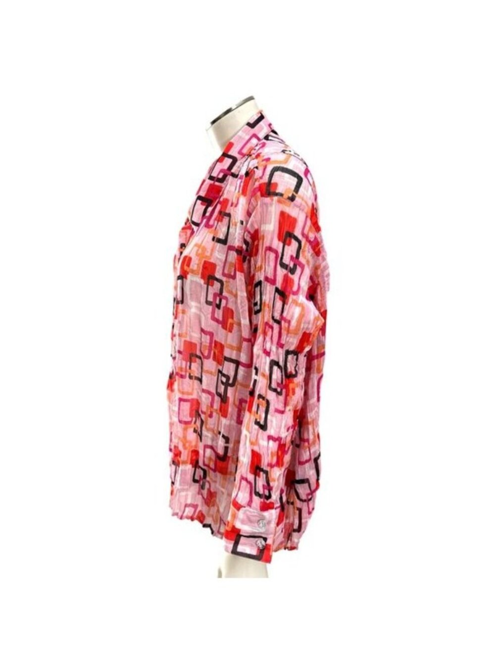 Essentials By Milano XL Pink Geometric Button Up Blouse Retro Cityworkcore Y2K - Picture 3 of 12